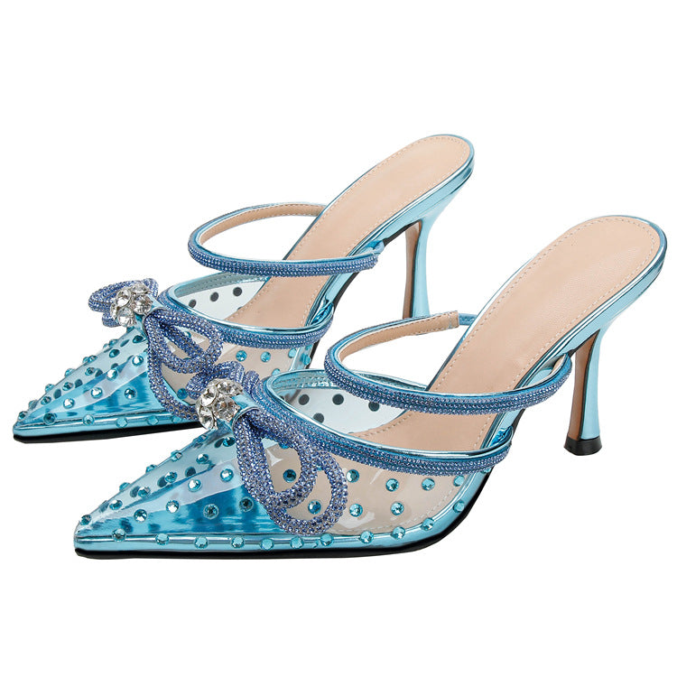 Huizhou new arrival rhinestone transparent high-heeled sandals women's stiletto pointed toe fashion high-heeled shoes one-piece belt toe export