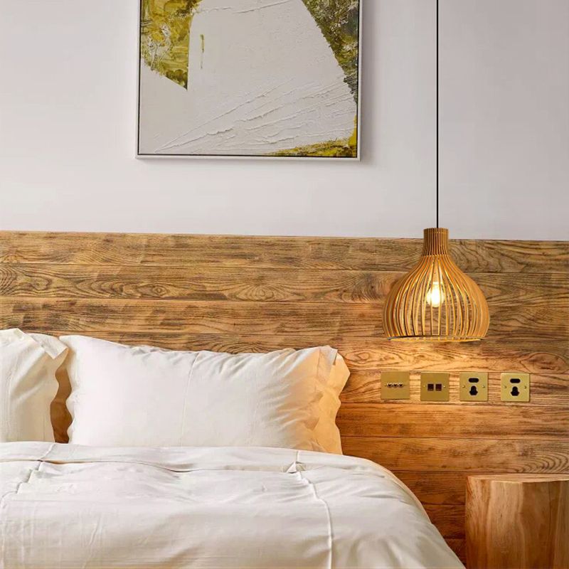 Wood art chandelier bedside Japanese Zen homestay bedroom study log smart bedside chandelier medium ancient style chandelier