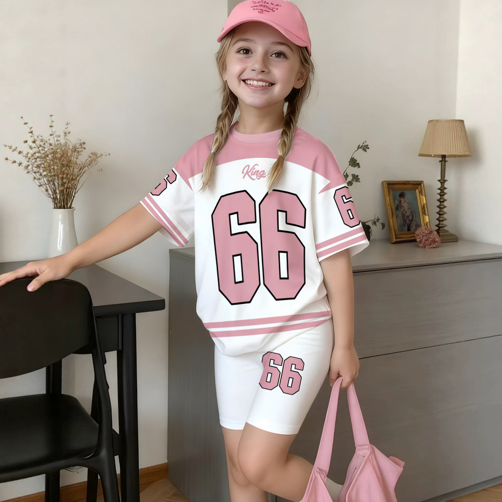 Wholesale girls' clothing: versatile t-shirt and shorts set - casual two-piece outfit, ready stock, direct supply