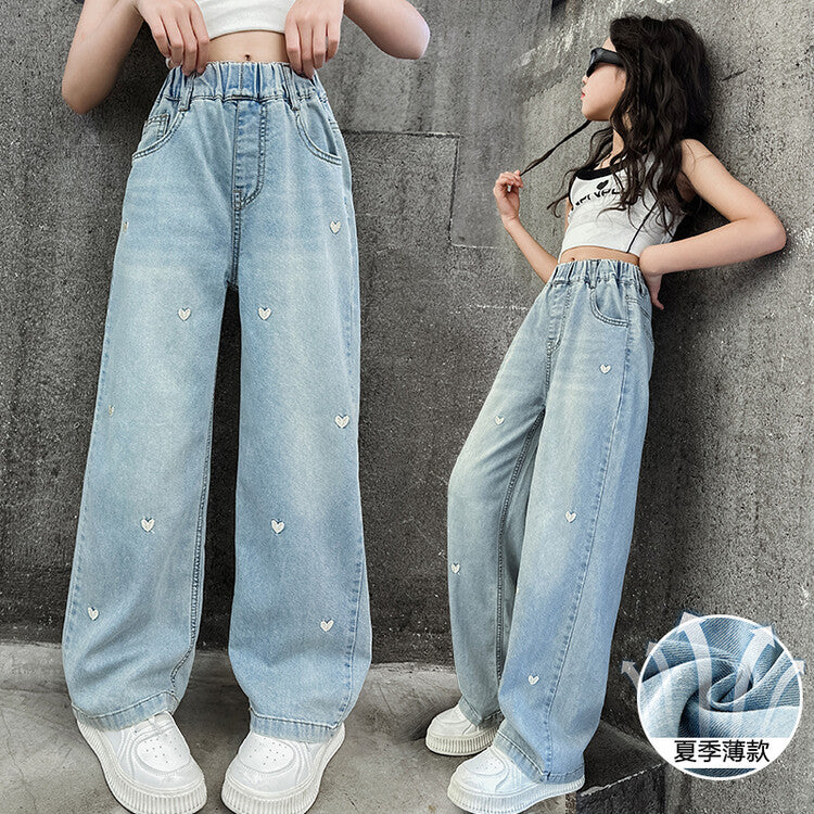 Girls' wide-leg pants - summer lightweight  new collection - tencel loose fit straight leg jeans for girls and big girls