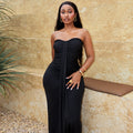 Fashion style cross-border tube top pure color women's clothing strapslimming look outing backpack hip skirt one-line collar hiking dress