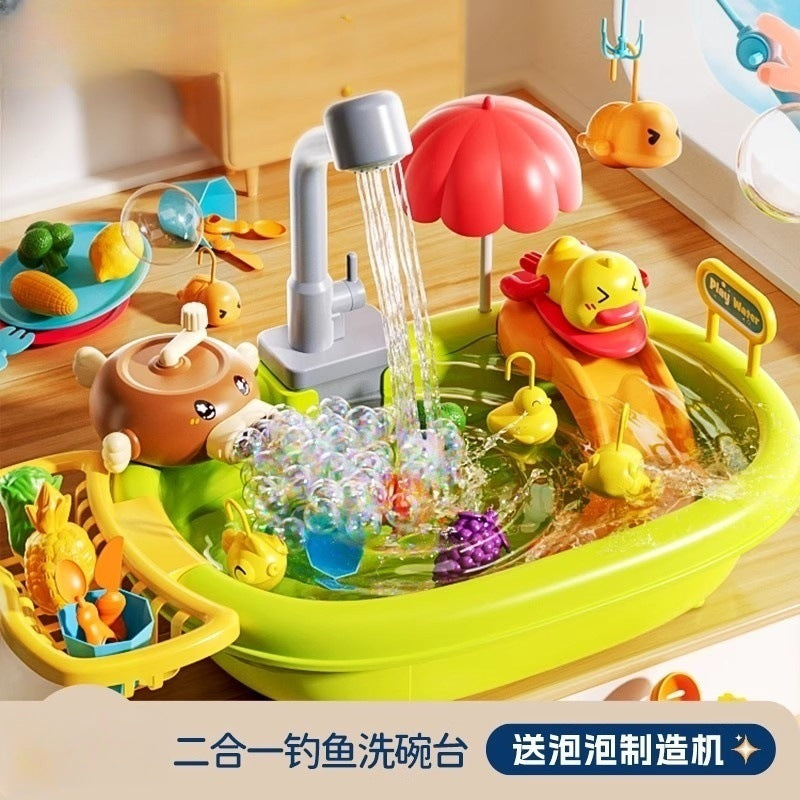 Girls play house sink electric fishing basin kidsartificial fruit and vegetable kitchenware summer water toys