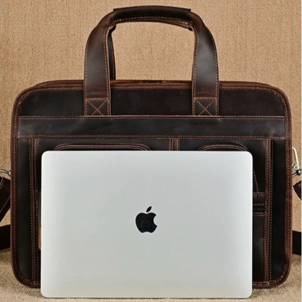 Casual retro genuine leather men's briefcase 15.6inch business handbag shoulder crossbody bag cowhide men's bag