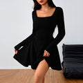 spring/summer new arrivals:  women's fashion - square neck elegant dress with high-waisted design