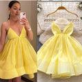 cross-border summer yellow suspender dress women's v neckbackless strap a-line skirt puffy skirt holiday style