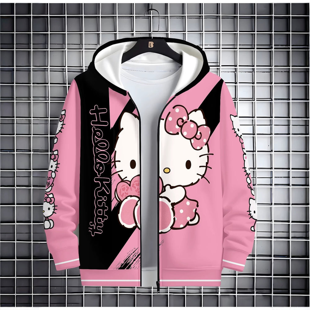 Kids' hoodie jacket, cross-border hot seller: cute cartoon print fashion zip-up hoodie for girls, dropshipping available