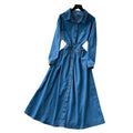 Commuting denim style lapel long sleevesdress women's summerk-style waist slimming look a-line skirt classyelegant skirt