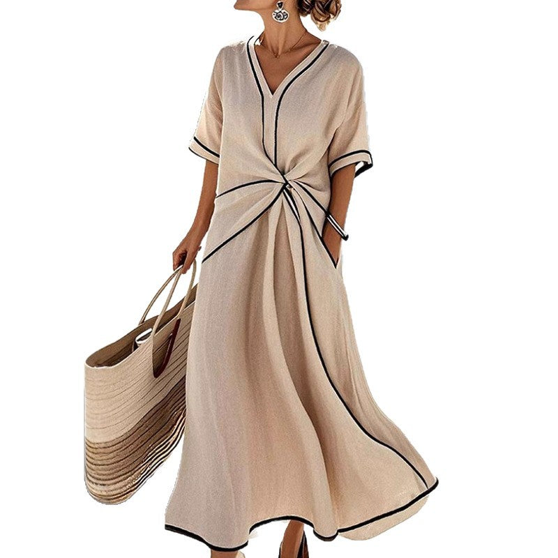 european and american women's clothing: new summer collection - polished bohemian style, elegant v-neck, slimming, vacation-ready dress