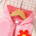 Two-piece set for young girls (elementary school age): 3d floral patchwork hooded long-sleeve sweatshirt set
