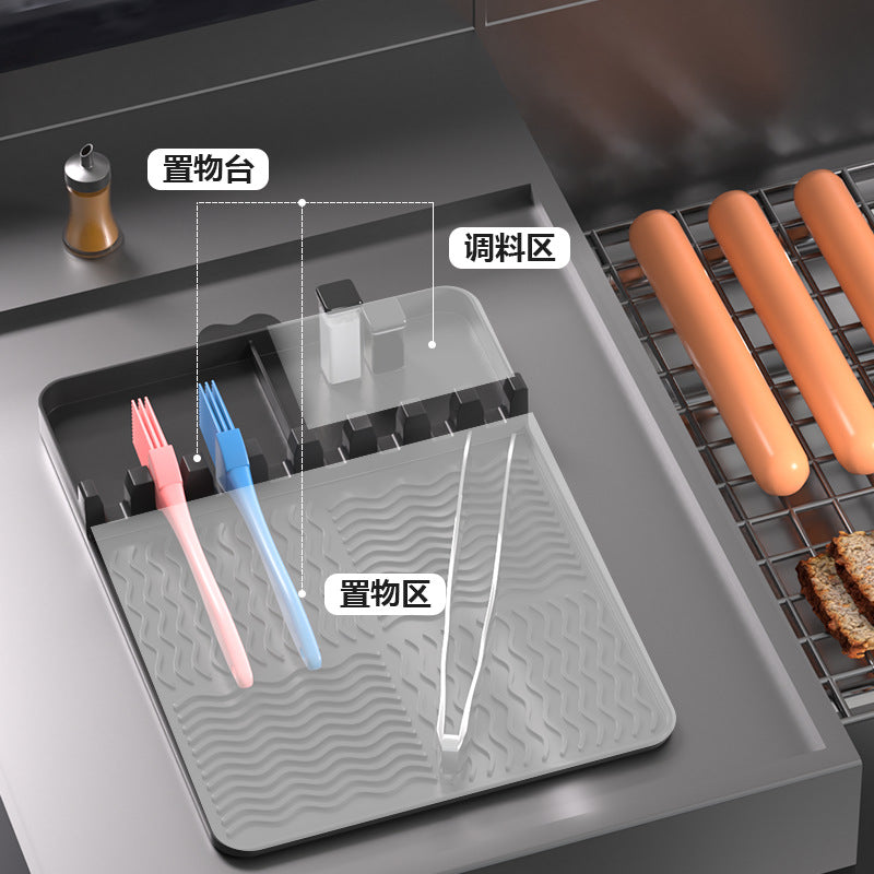 Cross-border new barbecue oven silicone protective pad side rack pad baking pan drain pad black stone silicone oven tool pad