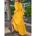 listing: new  women's original elegant elastic waist long sleeve solid color v-neck a-line dress