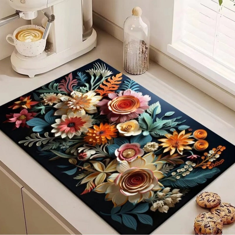 3d floral kitchen draining mat, absorbent mat, household diatomite non-slip mat, dish drying mat, heat-resistant oven mitt placemat