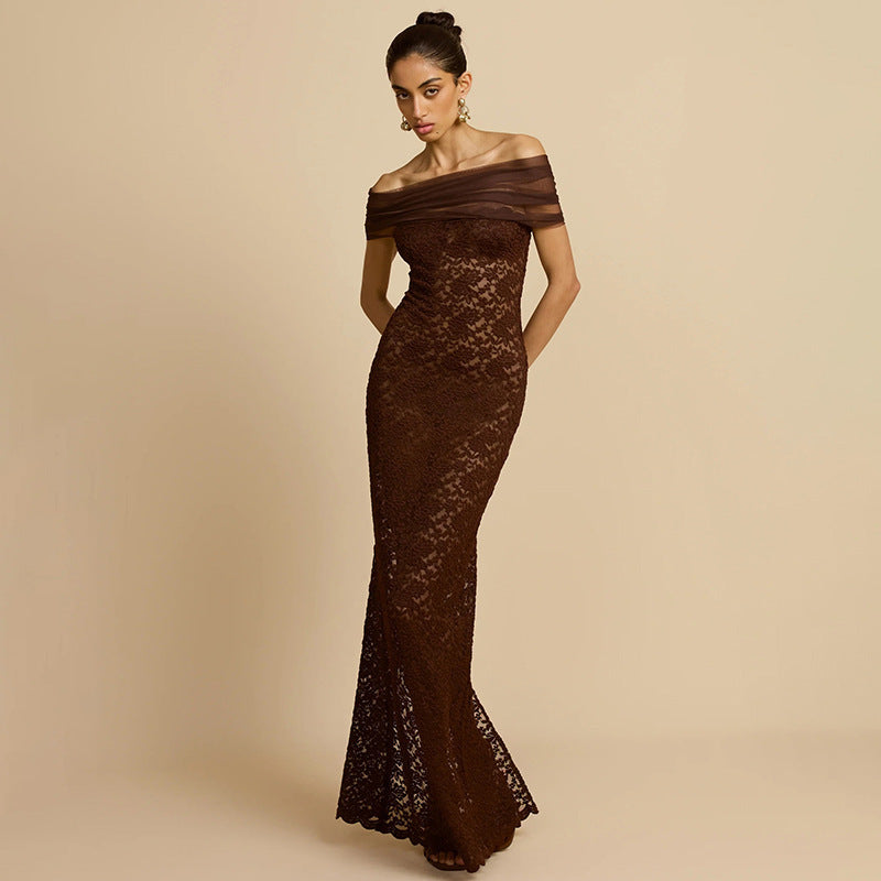 fashion style women's clothing autumnew arrival one shoulder see-through sexylace slit silm hip-hugging dress for women