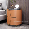 Round bedside table accessible luxury style casual modern small round italian leather solid wood bedroom bedside table wireless charging