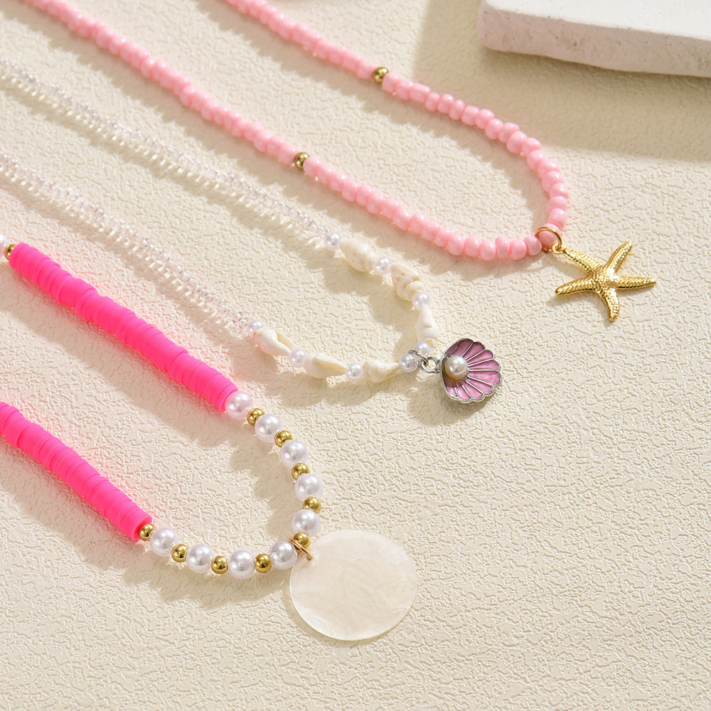 Pink necklace wholesale european and american cross-border jewelry soft clay beaded necklace for women seaside shell multi-layered clavicle chain