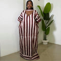 European and american cross-border african women's clothing  spring new fashion elegant v-neck striped loose plus size dress