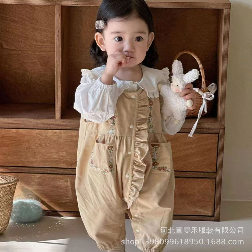 New spring collection: fresh and stylish two-piece look romper for baby girls - perfect for outdoor adventures! trendy and chic outfit for infants and toddlers, ideal for celebrating 100 days