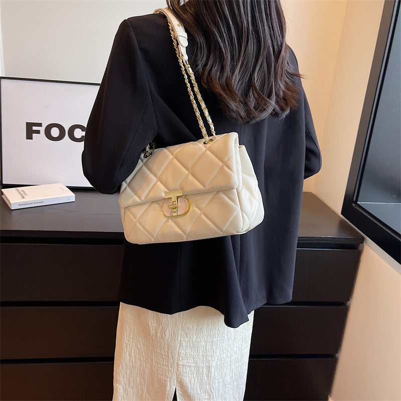 Rhombus chain bag texture shoulder small square bag women's bag 2025 new trendy fashion this year popular messenger bag