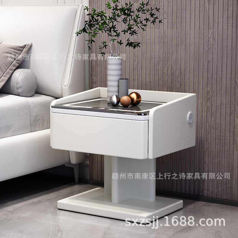 Smart bedside table: minimalist modern, light luxury, fingerprint unlock, multifunctional, rechargeable, drill-free, unique & creative