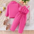 Amazon fashionfall and winternew arrivalfemale middle childsuitpure color lapel outwear with vest flower pants three-piece set