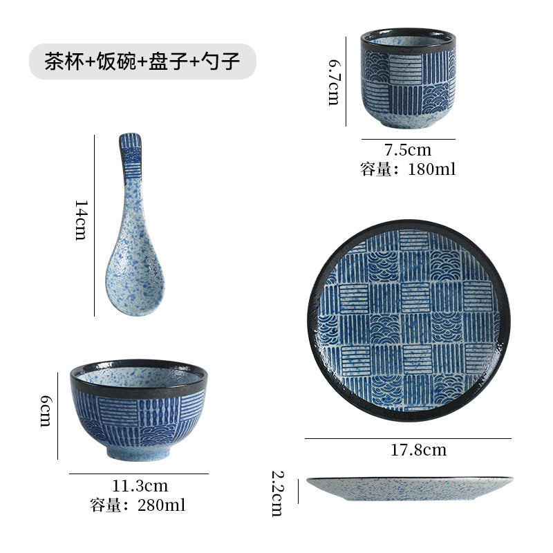 Personalized ceramic tableware set for home and restaurant: stylish retro ceramic shallow dishes and soup bowls, perfect for single servings