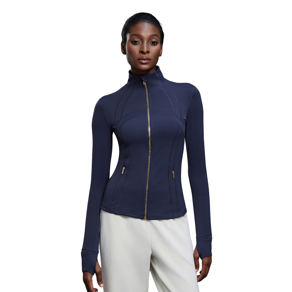 Stand collar zipper yoga wear outwear women's cardigan running sports jacket waist slimming look fitness wear daw182-2