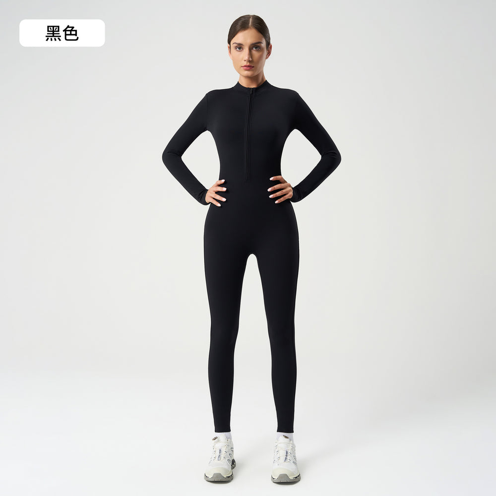 European and american nude feel zipper long sleeve yoga bodysuit high elasticity breathable fitness activewear one-piece tight dlt004