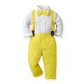 Boys' autumn outfit set - new foreign trade style, korean fashion for mid-to-large children, cotton white shirt & neon green overalls, trendy kids' clothing