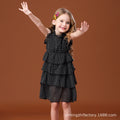Girls' polka dot black ruffle dress, kids' sundress, ages 3-12, korean style summer new arrival