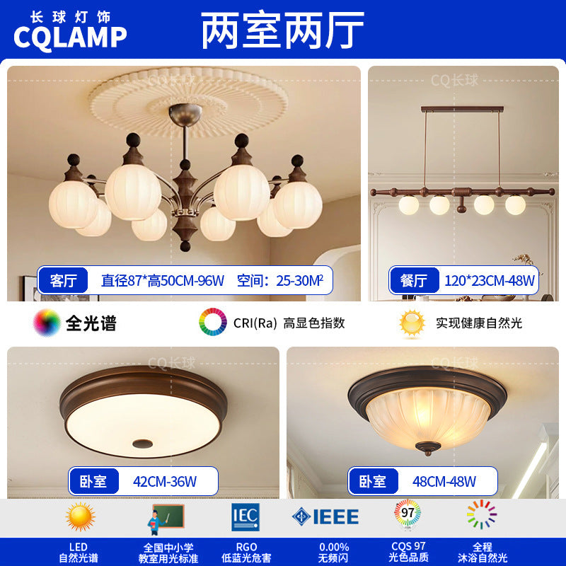 French antique living room chandelier retro high-end solid wood designer bedroom dining room art Zhongshan lighting