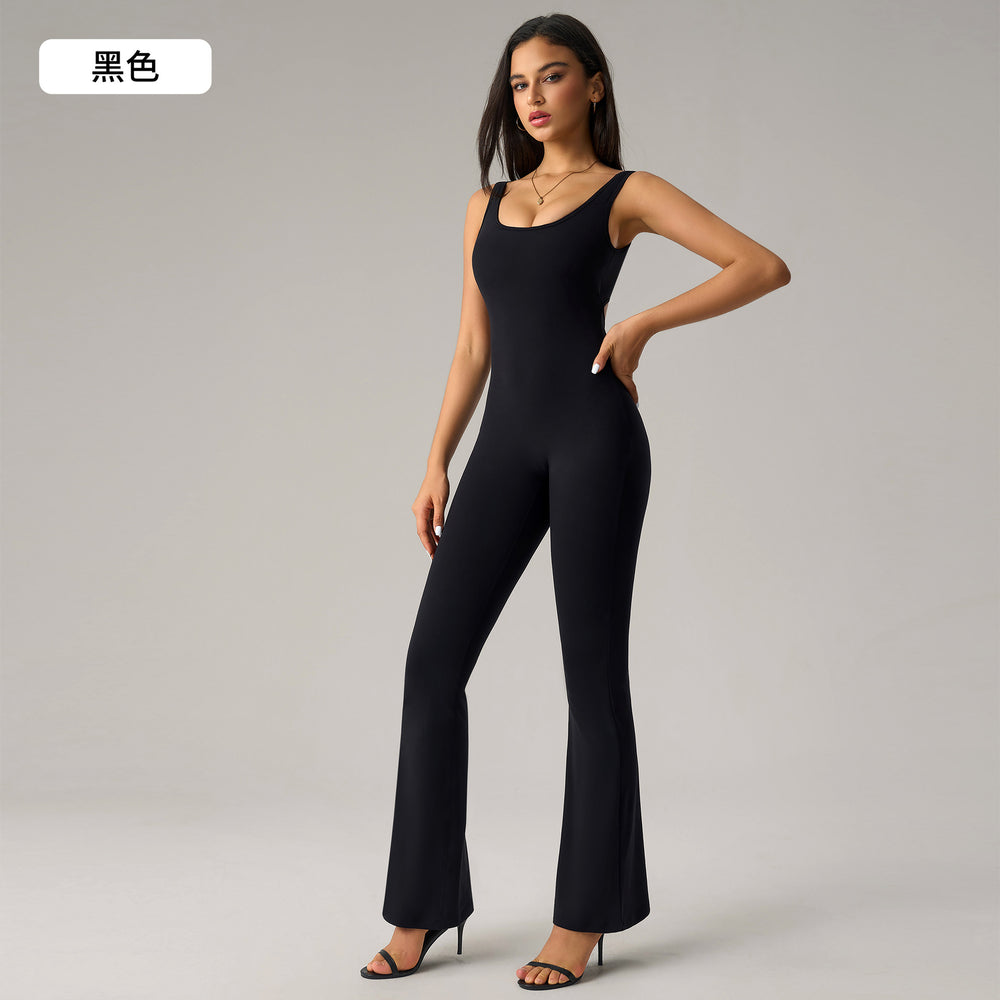 sexy backless bodysuit peach lift butt workout gym outfit flare leg yoga suit women dlt005