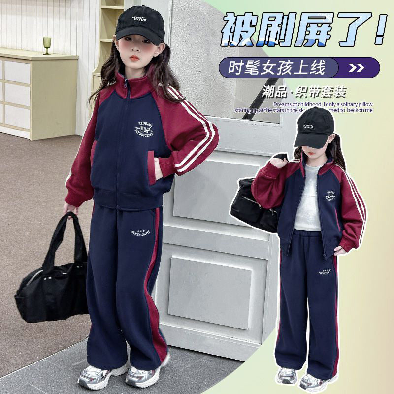 Girls' spring/autumn fashion set - stylish  new kids' activewear - casual class uniforms for older girls - trendy and cool