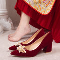Autum wedding shoes for women with thick heels 6 new bride chinoiserie red fleece-lined xiuhe wedding dress two-wear high heels tiring feet