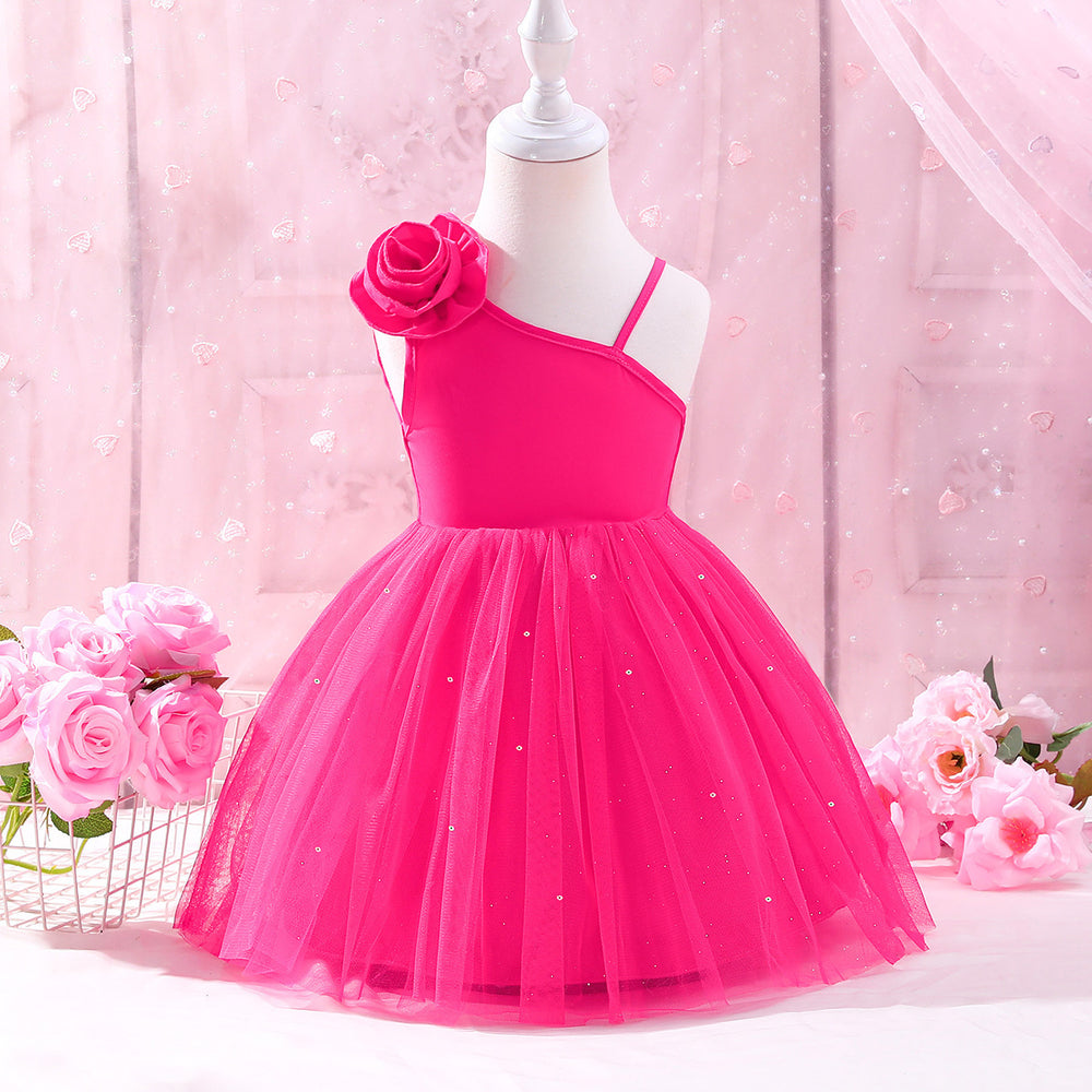 exclusive supply—european and american new children's dress suspender off-shoulder starry sky mesh skirt flower girl princess dress for children