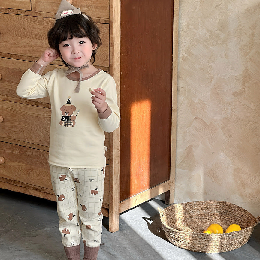 Kidsfall and winter shu velvet 320gthickenedpure cotton autumn clothes and long pants home clothes suit class a boneless baby suit clothes