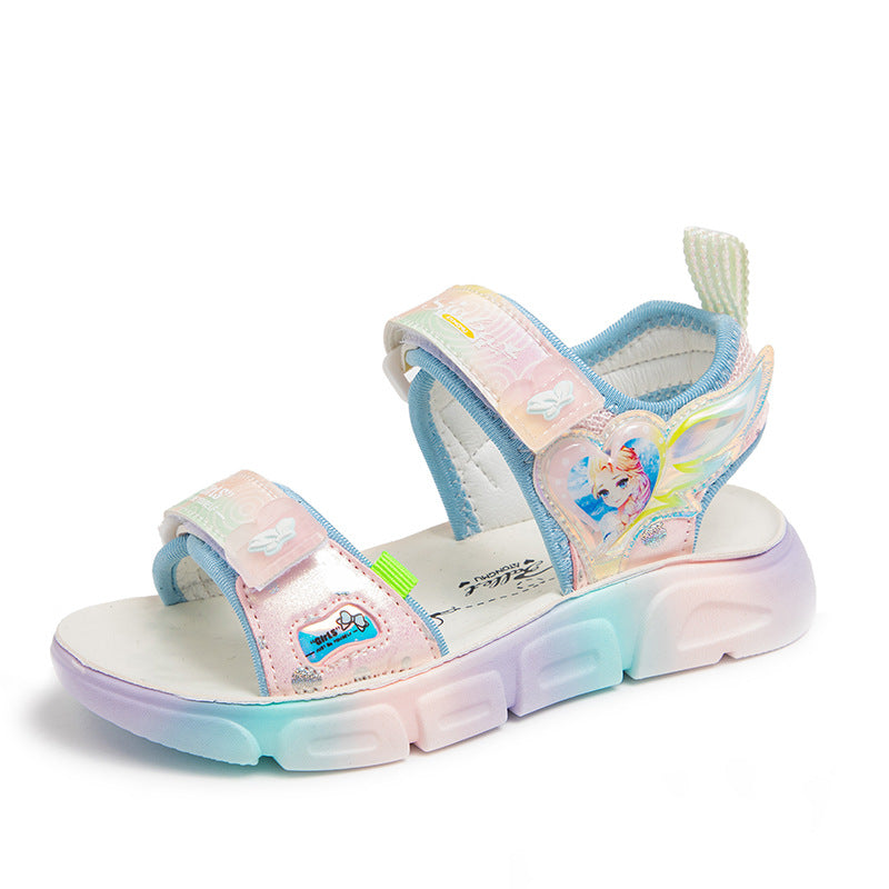 Polyurethane lightweight student sandals soft sole breathable little girl cartoon princess shoes summer new girls beach shoes