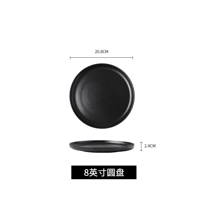 Black japanese-style frosted steak plate, creative commercial snack frosted black long plate, sushi plate, household rice bowl cup