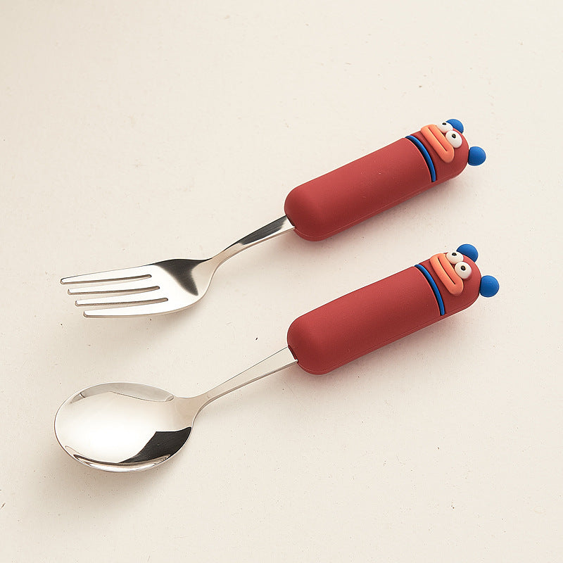 Cute cartoon fork and spoon set - high-value 304 stainless steel tableware for home use - kids' dessert forks with a fun, wide-mouth design