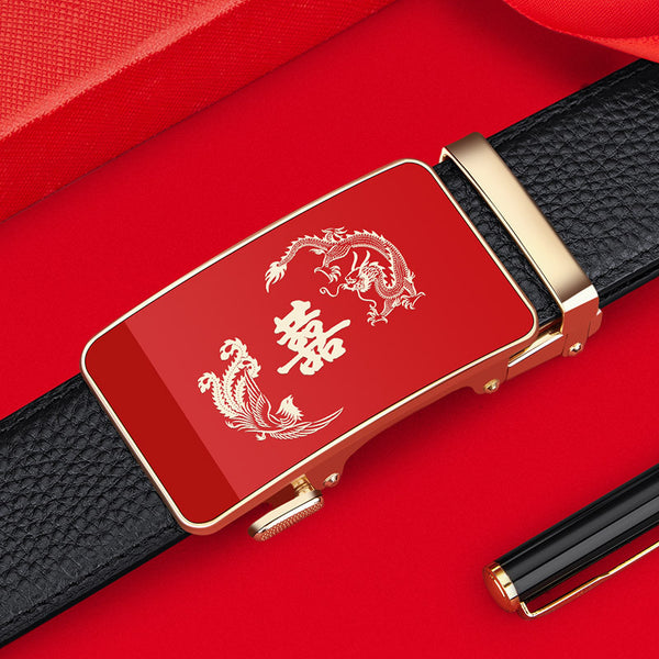 Emperor Paul Belt Men's Leather Automatic Buckle Casual Belt Men's New Fashion Trend Versatile Red Belt