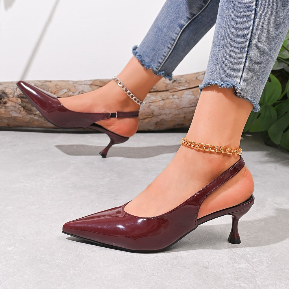 2026new arrivalfrench pointed toe back hollow sandals women's patent leather stiletto heel flats multi-color easiest for matchelegantwork clothing high heels