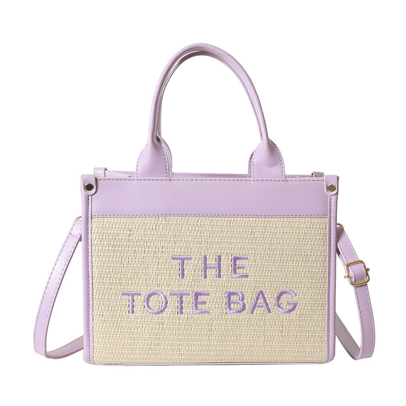 Straw woven tote bag summernew arrival bag for women cross-border small square bag letter patchwork tote bag export women's bag