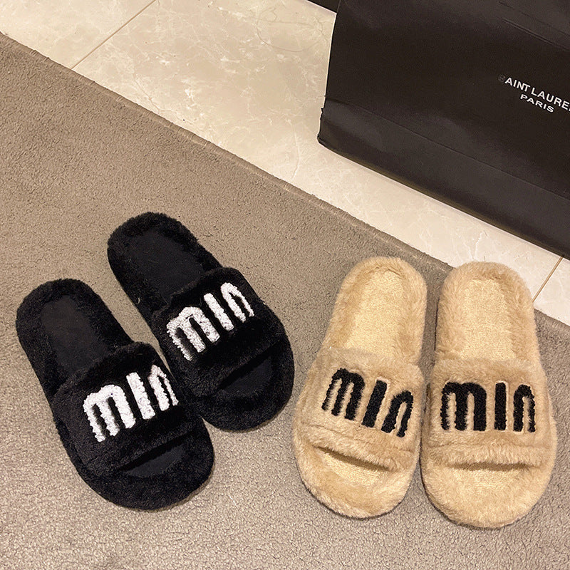 Thick sole fur slippers for women 2024autumnew arrivalpopularfashioncasualcasual style outwear open toe slippers
