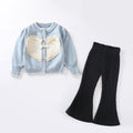 Girls' knitted sweater two-piece set -  autumn/winter new collection - baby girl heart print korean style cardigan and knit sweater set
