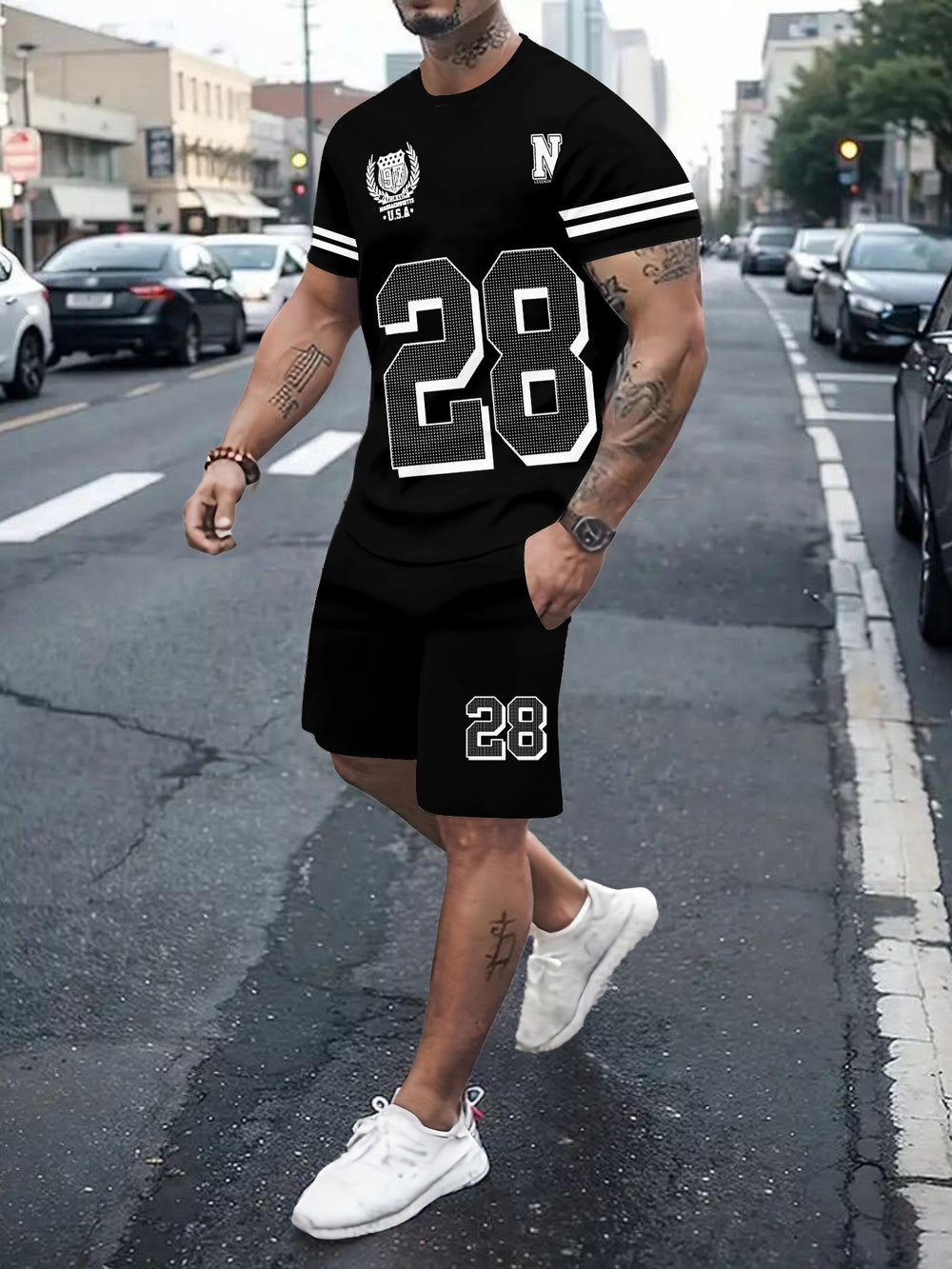 Men's casual sports set - short sleeve & shorts - summer hot seller - cross-border fashion - two-piece leisure outfit