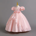 Ready-to-ship wholesale princess dresses with puff sleeves and lace detailing, perfect for children's formal wear, birthdays, piano recitals, and performances. kids' dresses