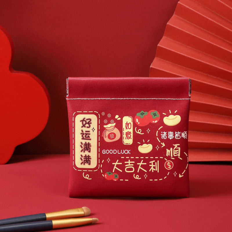 Shrapnel portable cosmetic bag waterproof pouch pu leather simple mini digital bag makeup brush storage bag earphone bag
