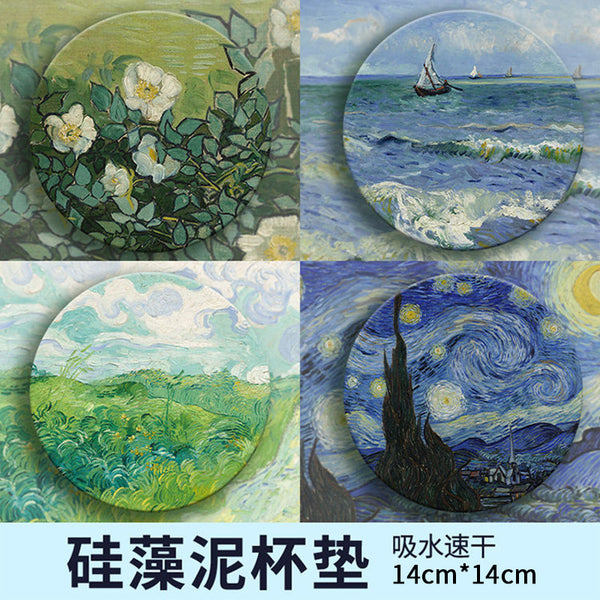 Van Gogh diatom mud washstand suction pad washstand coaster diatomite mat bathroom soap tray soap quick drying