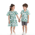 Korean style floral short-sleeve shirt set for kids - cotton casual outfit for boys and girls, matching family sets for siblings