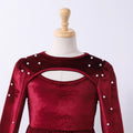 Girls' (tall) dress, pearl-embellished hollow-out round neck puff sleeve high-waisted dress