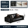 Italian minimalist genuine leather sofa, perfect for small apartments. black, top-grain cowhide, straight-row, high-end leather sofa for home living rooms